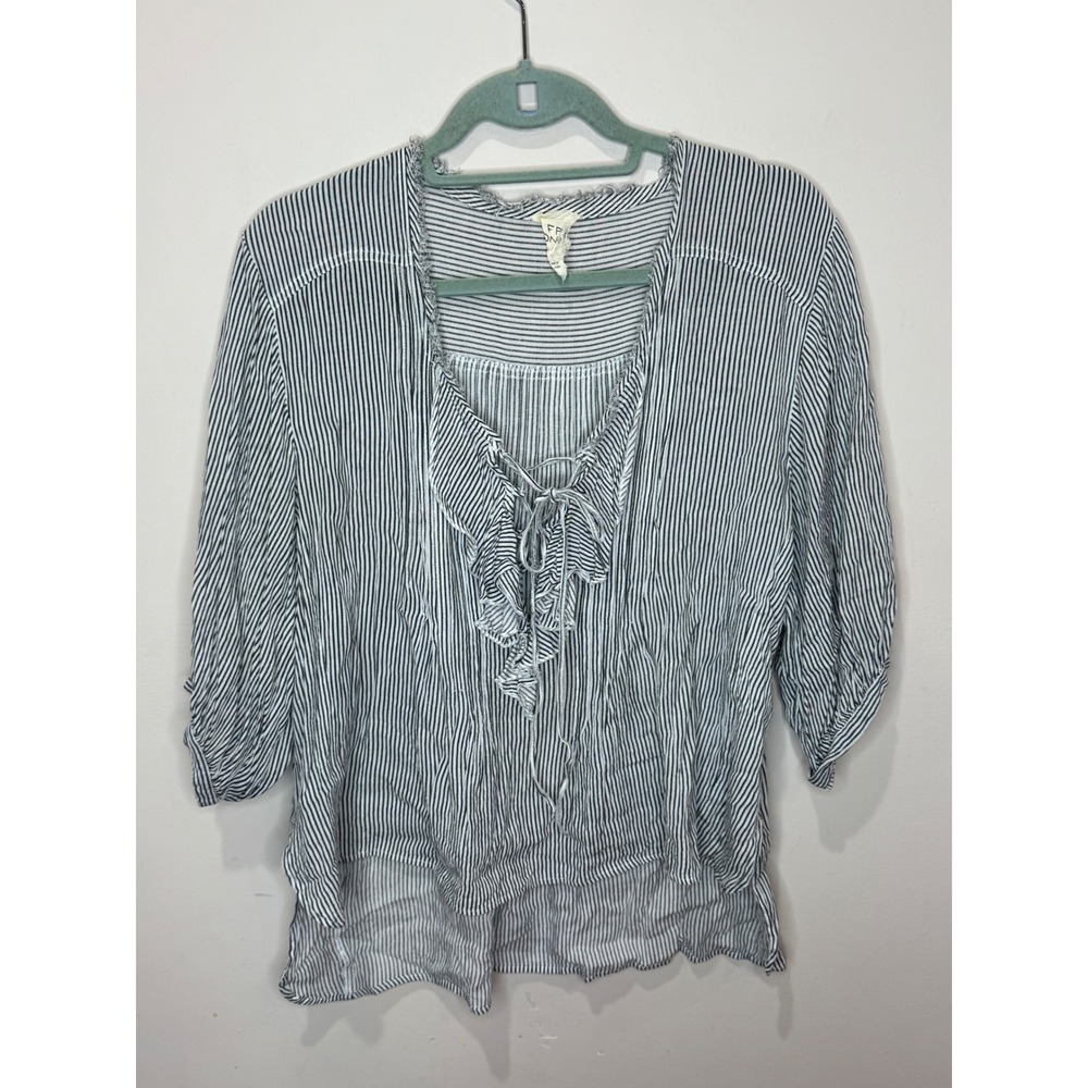 FP One Free People Striped‎ Ruffle Shirt 3/4 sleeve sz XS/S
